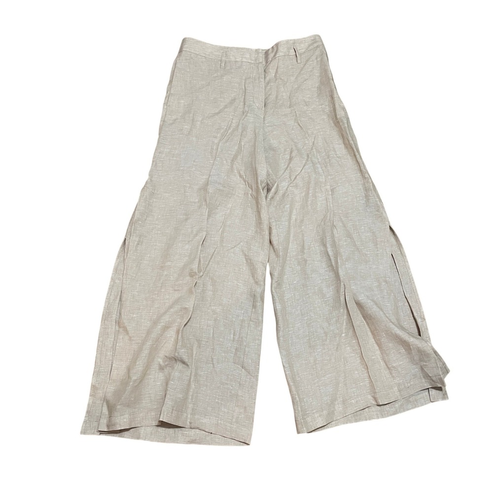 Elevenses Anthropologie Womens 12 Beige Lagenlook Linen Wide Leg Side Slit Pants